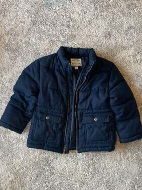 Janie and Jack Toddler Boy Navy Herringbone Quilted Puffer Jacket 3-4